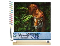 Peinture par Numéro Figured'Art - Tigre dans les fougères - Kit de Loisir Créatif DIY Numéro d'Art Complet - 40x50cm toile roulée + châssis en bois à monter