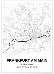 Affiche carte Frankfurt - rectangle Noir et Blanc | A3 : 29,7x42cm