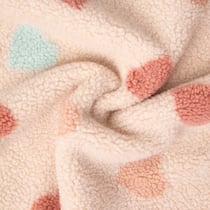 Tissu Fausse fourrure Teddy Sherpa cœurs multicolores sur fond Beige
