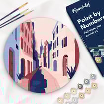 Peinture par Numéro sur disque en bois Figured'Art - Ruelle - Kit de Loisir Créatif DIY Numéro d'Art Complet - 30cm de diamètre
