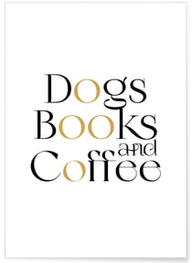 Affiche Dogs Book and Coffee | A3 : 29,7x42cm