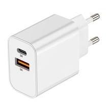 Akashi Chargeur Secteur USB-C + USB 15W Charge Rapide Compact Blanc