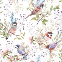 Lot de 4 serviettes en papier découpage collage 33 cm OISEAUX BRANCHES D ARBRE