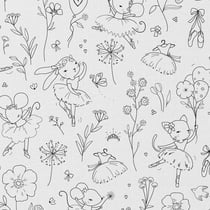 Tissu Coton à colorier Arty Danse sur fond Blanc - Par Coupon de 3m