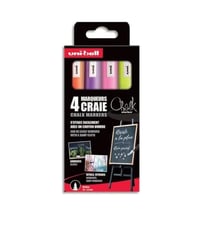 Uni-ball - Gamme CHALK MARKER - réf : PWE5M/4 PF ASSF16 - Marqueur craie pointe conique moyenne - Pochette de 4 - 1,8 - 2,5 mm - Jaune fluo, Orange fluo, Rose fluo, Violet