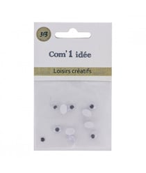 Oeil MOBILE OVALE Noir/blanc peluches 7x5mm en lot de 10 - 3bCom Blanc