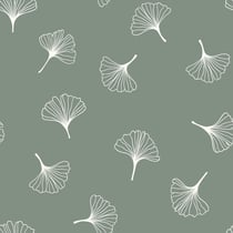 Tissu Popeline de Coton Ginkgo sur fond Vert sauge