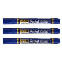 Lot de 3 marqueurs permanents pointe biseautée 2-4mm - PENTEL - Bleu