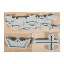 Kit tampons bois Confirmation,Communion, 3,9x2,6cm - 8,3x2,6cm, boîte 3 pces