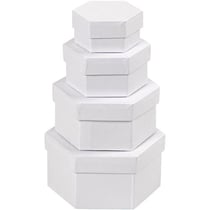 Set de boîtes hexagonales en carton blanc à décorer - 6,5 à 12 cm - 4 pcs