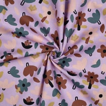 Tissu Popeline de Coton Bio Jennifer Bouron fleurs sur fond Lilas
