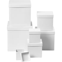 Boîtes carrées, carrées, H : 7,5+10+13+15+18+20+23 cm, dim. 7,5+10+13+15+18+20+23 cm, blanc, 7 pièces/ 1 set