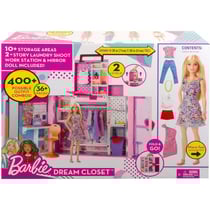 Barbie maison : le dressing transportable + accessoires - habits - vêtement - 1 poupée mannequin - 35 éléments - mattel - hgx57