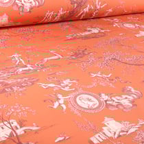 Tissu Toile de Coton grande largeur Camée sur fond Orange - Au mètre