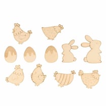 28 mini silhouettes en bois à décorer 2 mm - Pâques