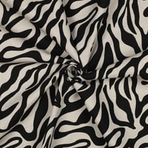 Tissu Toile Polycoton canvas aspect lin Lila motif zebré Noir sur fond Naturel