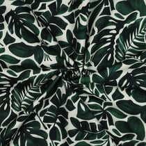 Tissu Toile de Coton canvas digital Iris feuillage Vert sur fond Blanc