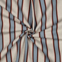 Tissu Toile Polycoton canvas aspect lin Lior rayures Bleu et Rouge sur fond Naturel