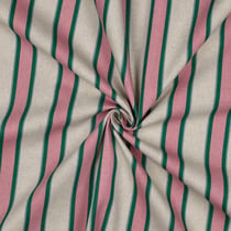 Tissu Toile Polycoton canvas aspect lin Lior rayures Rose et Vert sur fond Naturel