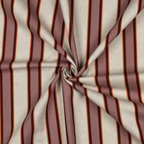 Tissu Toile Polycoton canvas aspect lin Lior rayures Vieux rose et Orange sur fond Naturel