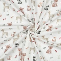 Tissu Popeline de Coton digital Tara animaux de la forêt sur fond Blanc