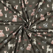 Tissu Popeline de Coton digital Tara animaux de la forêt sur fond Vert kaki