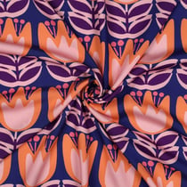 Tissu Viscose EcoVero Tulipes sur fond Bleu cobalt