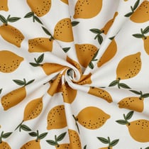 Tissu Toile de Coton Canvas Elia citrons Jaune moutarde sur fond Blanc