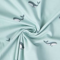 Tissu Jersey Coton Milo baleines sur fond Bleu ciel