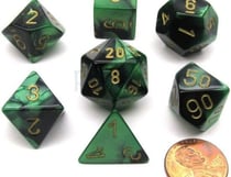 7 dés pour JDR Chessex - Gémini - Noir-vert et or
