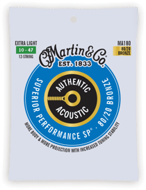Martin & Co MA180 Extra Light Authentic Acoustic - Cordes pour guitare acoustique 80/20 Bronze - .010 - .047