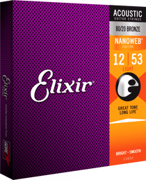 Elixir® 11052 Light - Cordes 80/20 Bronze Nanoweb pour guitare folk - .012 - .053