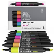 Lot de 6 marqueurs alcool pointe fine et large - Winsor & Newton - Couleurs assorties - Promaker Neon
