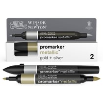Lot de 2 marqueurs alcool pointe large - Winsor & Newton - Or et argent - Promarker Metallic