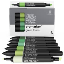 Lot de 6 marqueurs double pointe - Tons vert - ProMarker - large/fin - Winsor & Newton