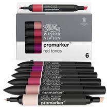 Lot de 6 marqueurs double pointe - Tons rouges - ProMarker - large/fin - Winsor & Newton