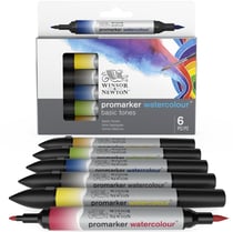Lo tde 6 feutres aquarelle double pointe pointe fine - Winsor & Newton - Couleurs assorties - Promarker Watercolor