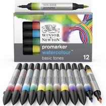 Lot de 12 marqueurs d'aquarelle pointe double pointe fine - Winsor & Newton - Couleurs assorties - Promarker Watercolor