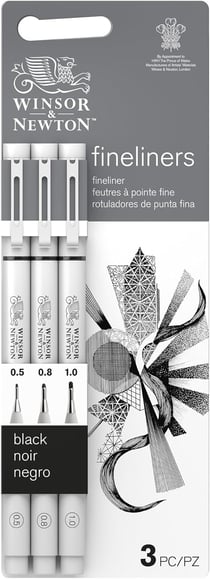 Stylos fineliner Winsor & Newton - noir - pointes 0.5/0.8/1.0 - lot de 3