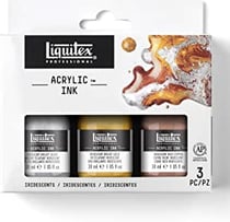 3 flacon de 30 ml d'encre acrylique Iridescente Ink! Liquitex - Coffret aquarelle