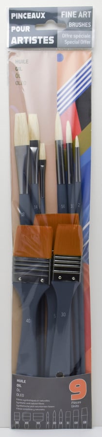 Lot de 9 de pinceaux Etude - À l'huile - En fibres synthétiques et naturelles