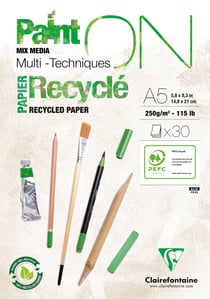 Bloc dessin multi techniques en papier recyclé - 30 feuilles - A5 - Paint On