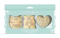 Coffret ScrapCooking - Chat, ourson et coeur - 3 découpoirs inox + 3 embosseurs bois