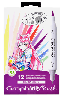 Lot de 12 marqueurs alcool Brush - Graph'it - Manga Shojo
