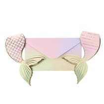 Invitation avec enveloppe incluse - Sirène Pastel et Or - 11,6 x 17,5cm - lot de 8