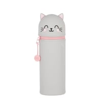Trousse souple 2 en 1 ronde 1 compartiment Legami - Gris - Chat kawaii
