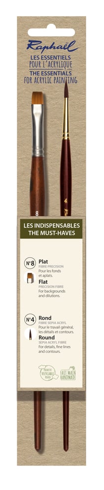 Lot de 2 pinceaux Raphaël - Acrylique - Poils synthétiques - N°4 et n°8