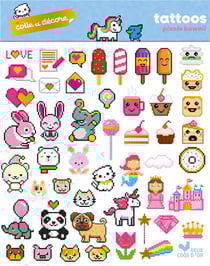 Colle et décore - Tattoos pixels kawaii