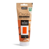 Tube 120 ml peinture acrylique Pébéo Origin Acrylics - Orange cadmium imitation