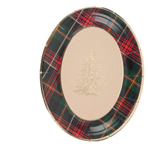 Lot de 8 assiettes Scottish Christmas - Carton - Tartan rouge, vert anglais et or - 25,5 x 19,5 cm